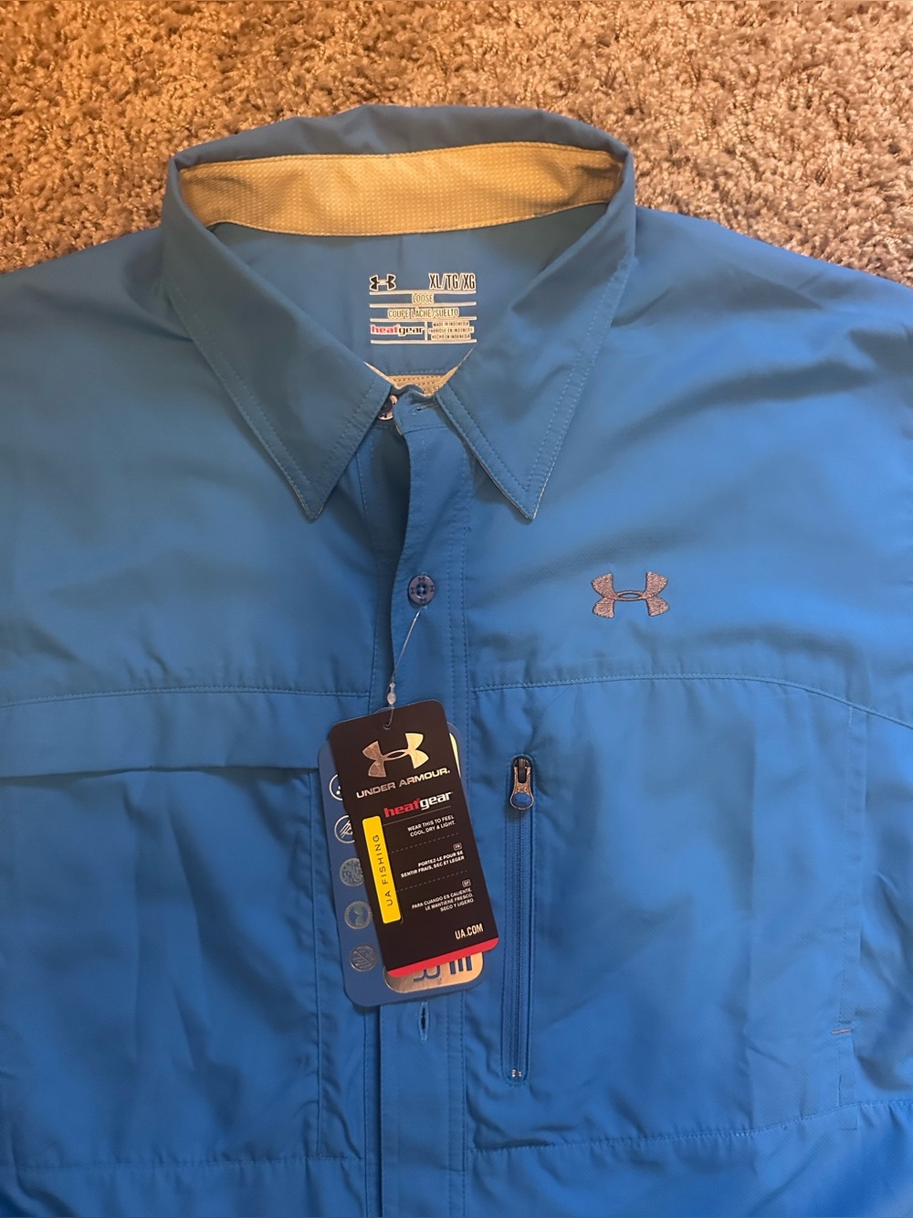 Under Armour HeatGear Fishing Shirt Mens XL Blue Long Sleeve NWT